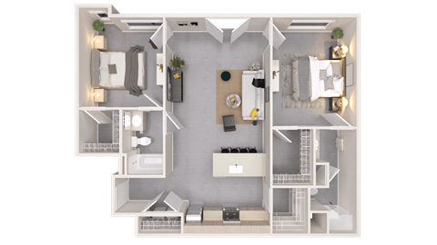 a 3d floor plan of a bedroom apartment